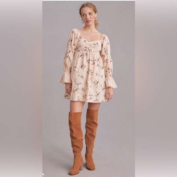 Anthropologie Long-Sleeve Embroidered Mini Dress Small NWT - Picture 1 of 14